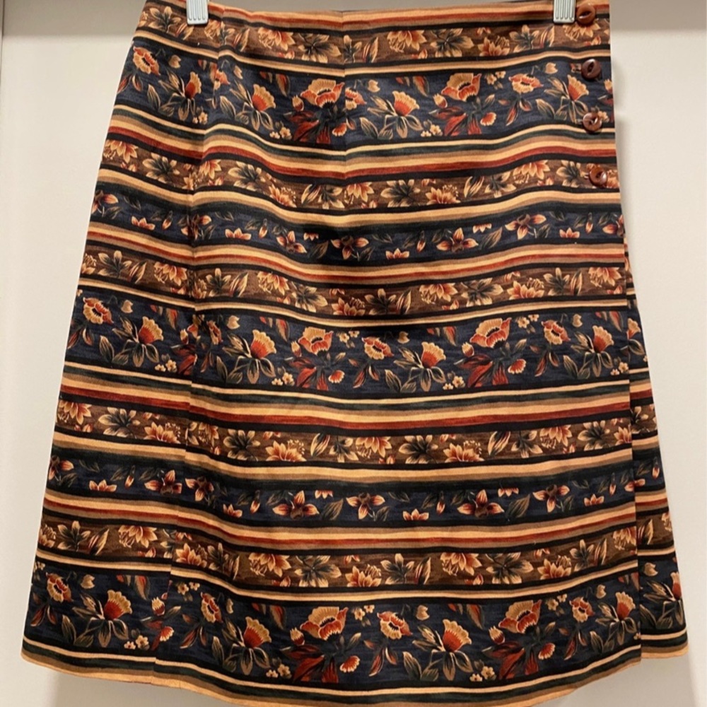 Vintage Breeches Women’s Floral & Striped Fitted Pencil Wrap Skirt - Size M